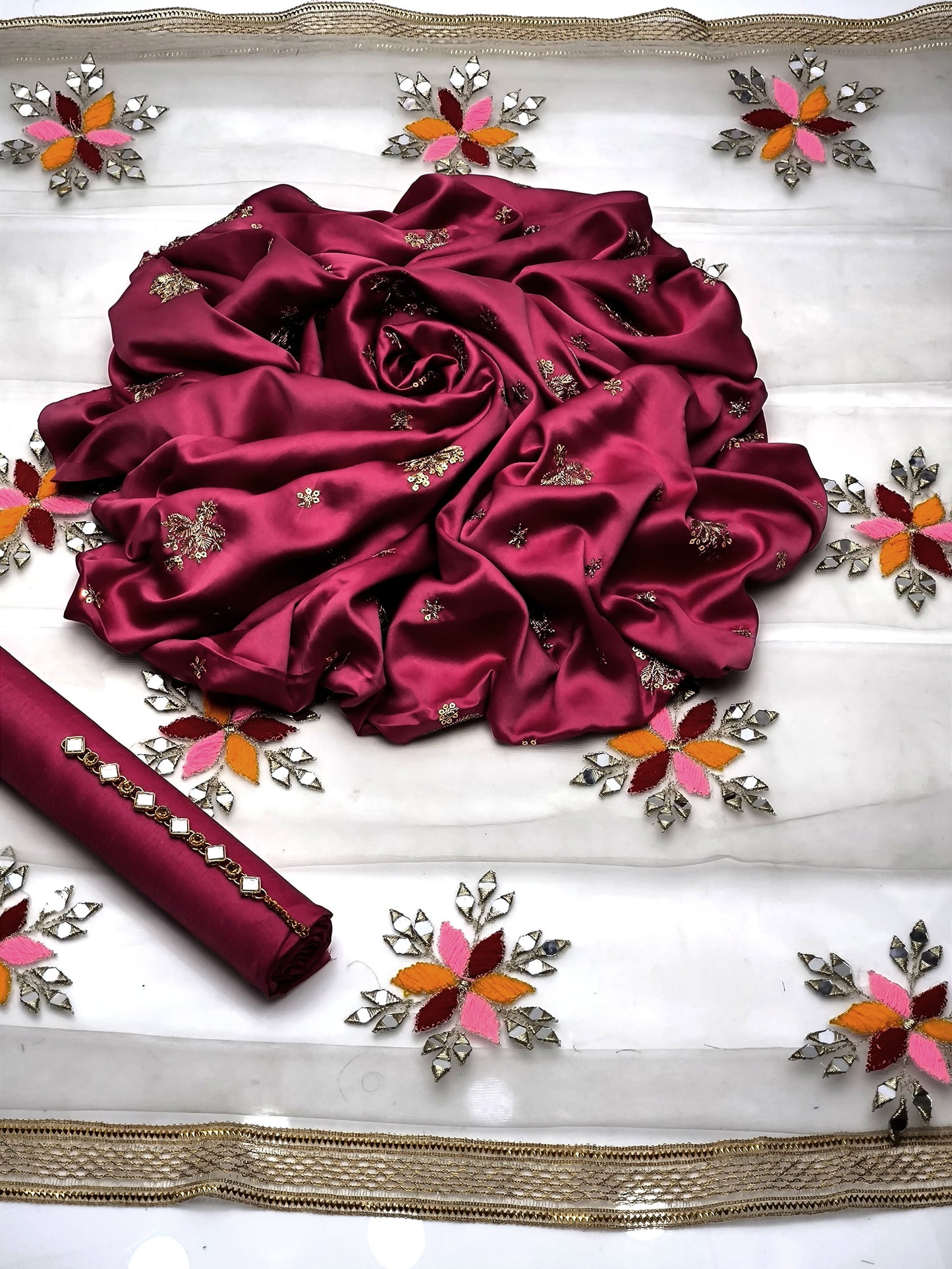 Fancy 3PC Shamooz Silk Embroidered Dress Collection