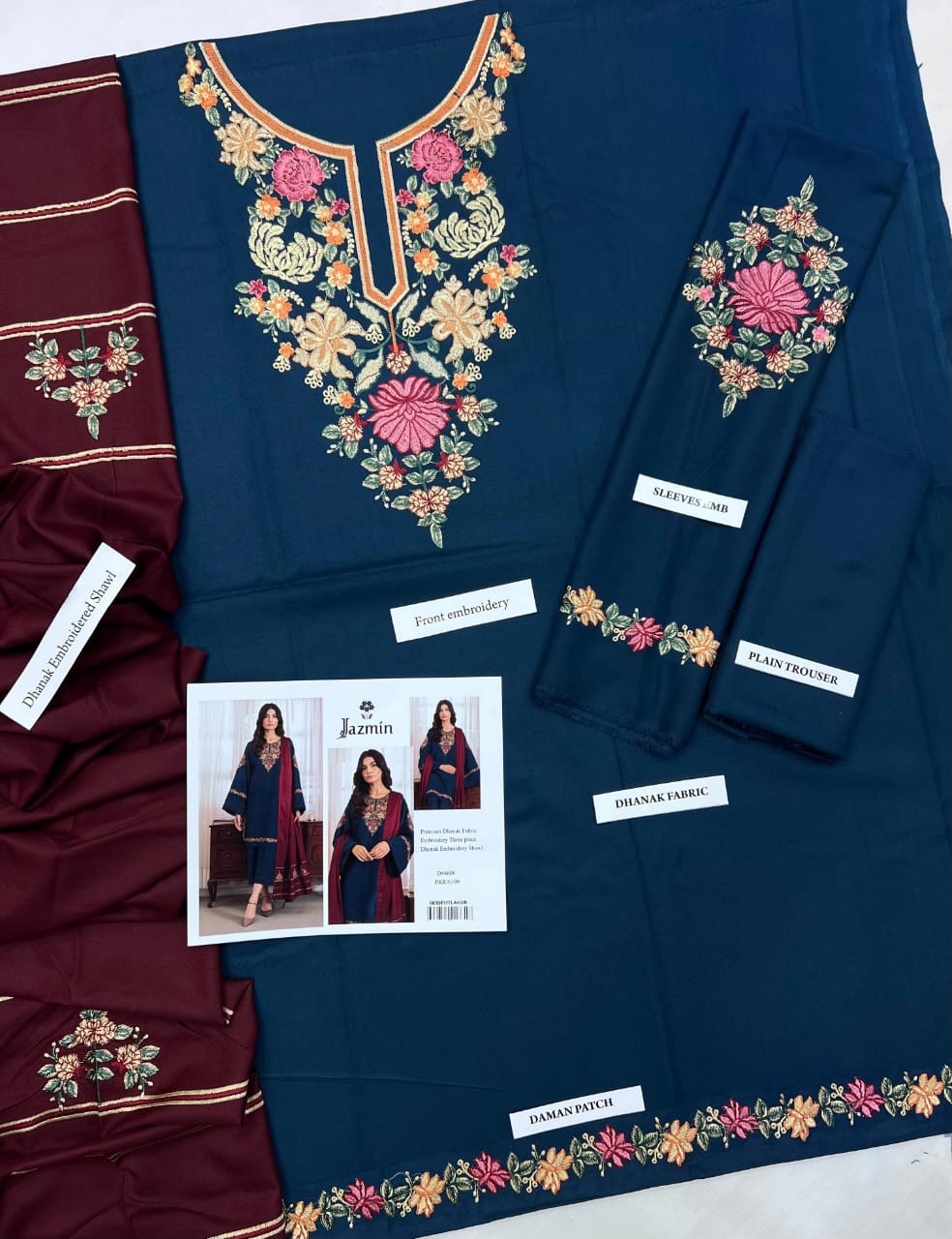 👉 Jazmin 4608 – Premium Dhanak with Embroidered Shawl