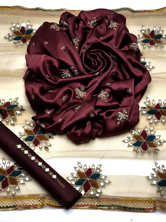 Fancy 3PC Shamooz Silk Embroidered Dress Collection