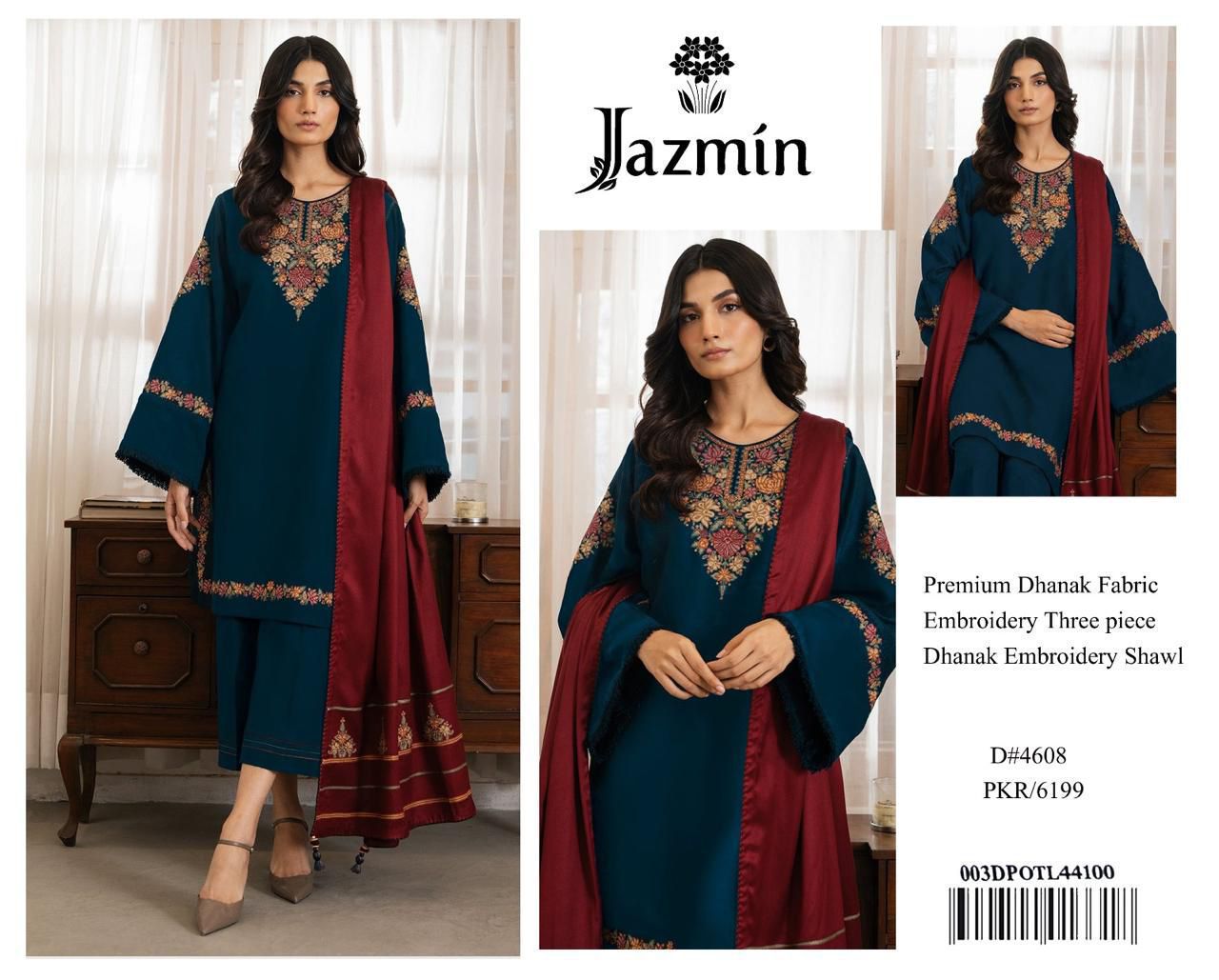 👉 Jazmin 4608 – Premium Dhanak with Embroidered Shawl