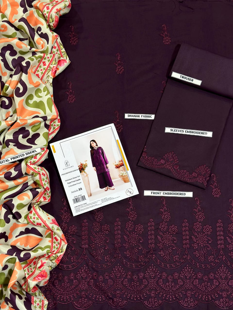 DHANAK 3PC EMBROIDERED