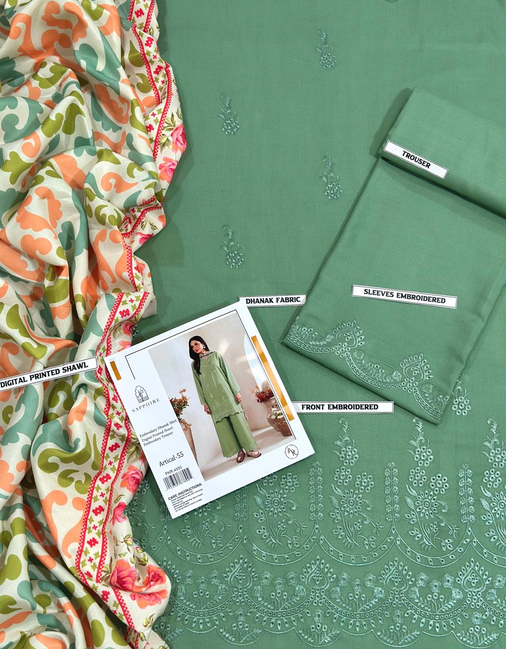 DHANAK 3PC EMBROIDERED
